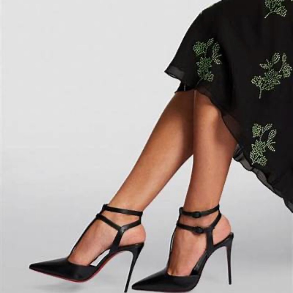 Christian Louboutin MARAVILLA Black Patent T Strap Heel Sandal Shoes SZ-40